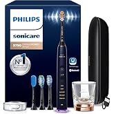Philips Sonicare DiamondClean 9750 Electric Toothbrush, 4 Brush Heads, Blue | 2000% More Plaque Removal&sup1;, Visual Pressure Sensor, 15 Brush Setting, App Connected, 14-Day Battery, Charging Case, HX9954/74