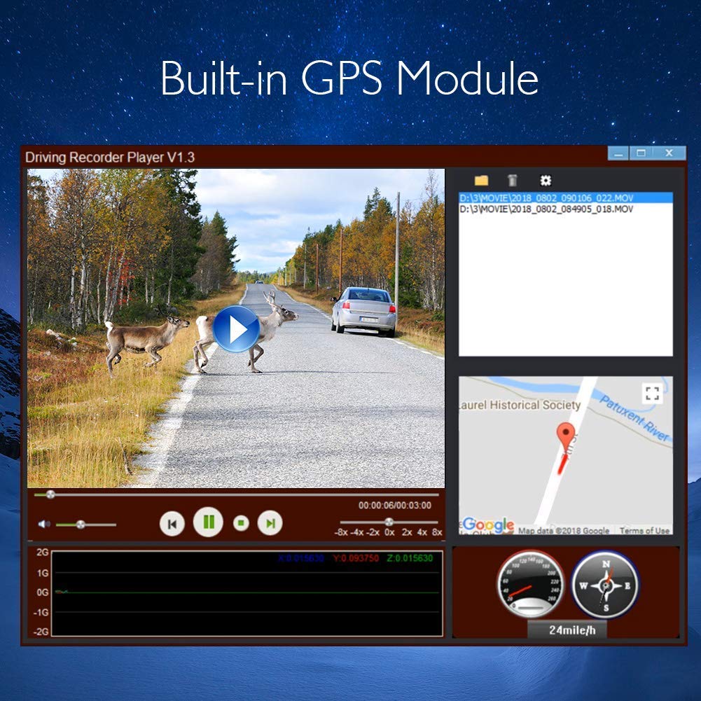 AKASO Dash Cam Dashboard Recording Camera V1 Car Recorder with Sony Sensor, 1296P FHD, GPS, G-Sensor, WIFI with Phone APP, Night Vision, Loop Record, Parking Monitor, 170°Wide Angle, with 16GB Card