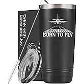 Onebttl Pilot Gifts for Men, Aviation Gifts for Aviator, 20oz Stainless Steel Insulated Tumbler with Lid, Print Logo, Born to Fly