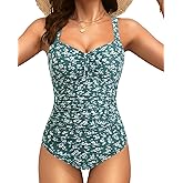Tempt Me Women Ruched Slimming One Piece Swimsuits Tummy Control Vintage Bathing Suits