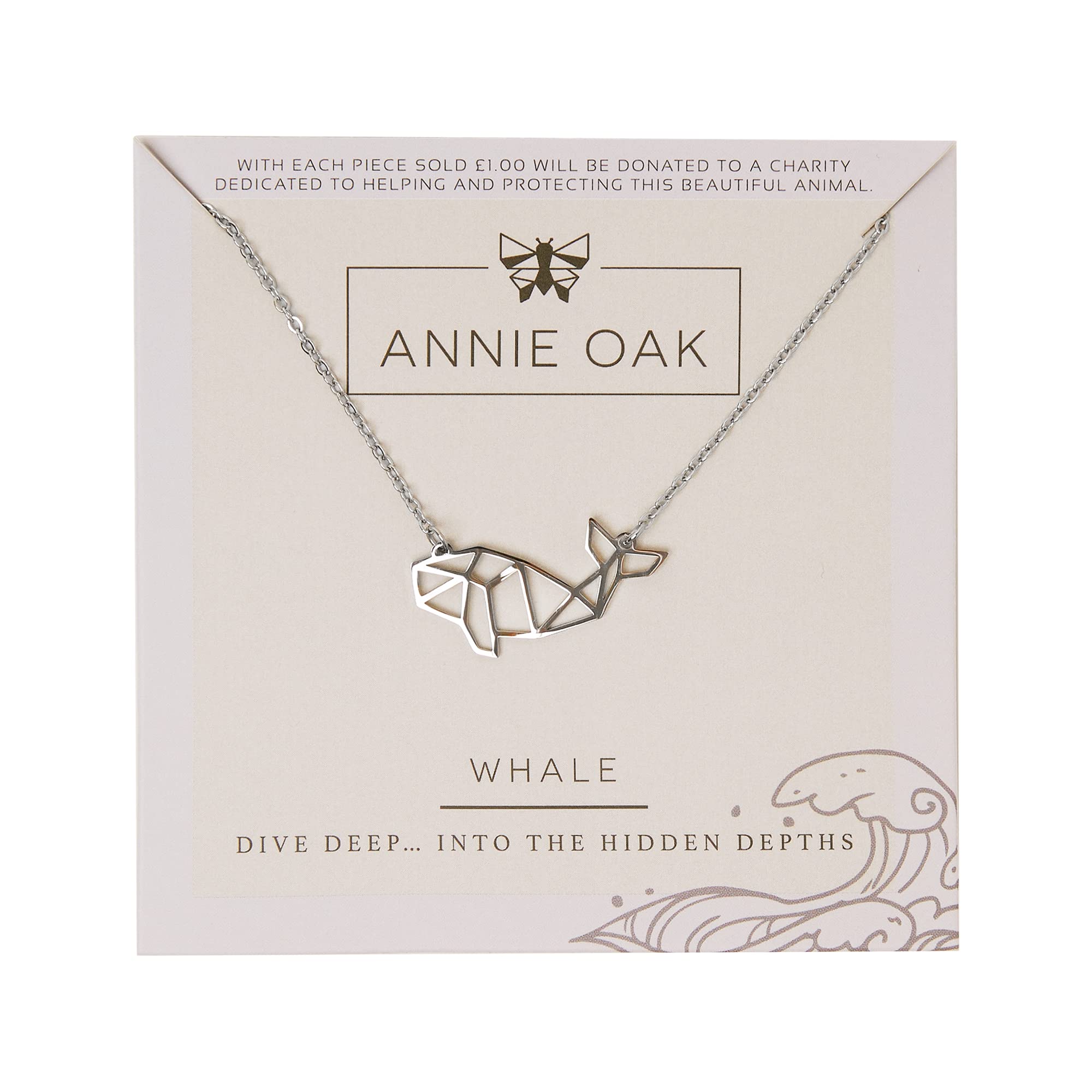 Annie Oak Womens 316L Stainless Steel 925 Silver Geometric Whale Princess Length Necklace