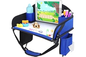 WENRENER Kids Travel Tray for Airplane - Toddler Car Seat Table Tray, Road Trip Essentials for Boys & Girls, Carseat Lap Desk for Kids Road Trip Activities(Navy Blue)