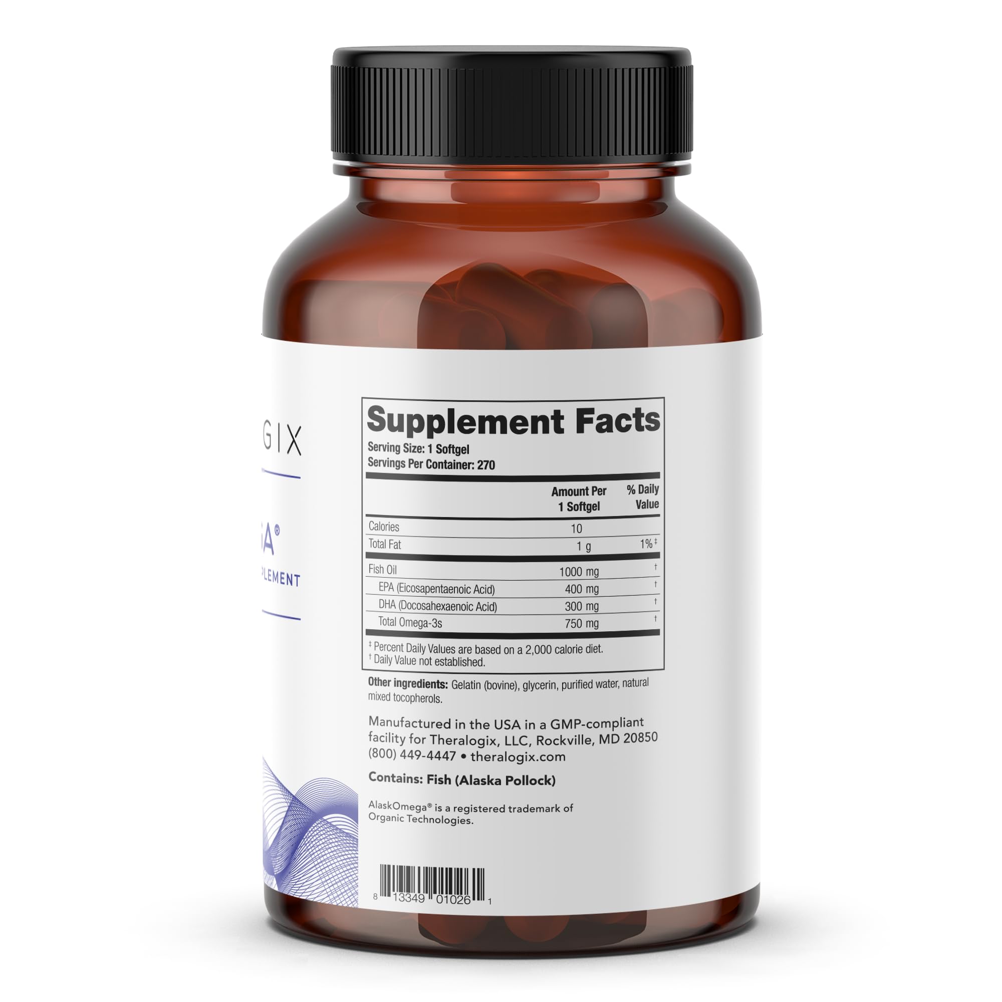 Theralogix TherOmega Omega-3 Fish Oil Supplement - Supports Heart, Brain, Immune & Joint Health* - 700 mg DHA & EPA from Wild Alaska Pollock - Sustainably Sourced - NSF Certified - 270 Softgels