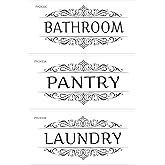 3 Pcs Laundry Room Vinyl Wall Stickers Pantry Bathroom Wall Decal, Vinyl Room Door Art Decal Stickers for Bathroom Living Room, Door Decal Art Signs Wall Sticker for Store Decoration