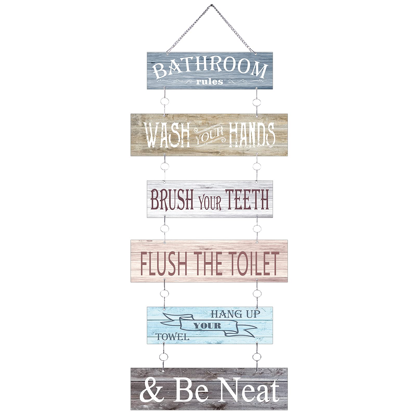 Bathroom Rules Signs Bathroom Wall Decor 6 Pcs Wooden Wall Decor 24 x 11 Inches Toilet Hanging Decoration Farmhouse Toilet Signs(Colorful)