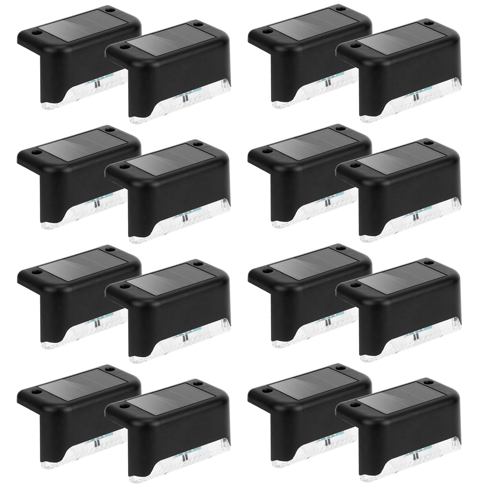 maxant Solar Deck Lights, 12/16 Pack Step Outdoor Fence Waterproof Powered LED Lights for Stairs, Step, Railing, Wall, Yard, Patio, Garden (16 Black Shell Cool White NEW) (L01557)