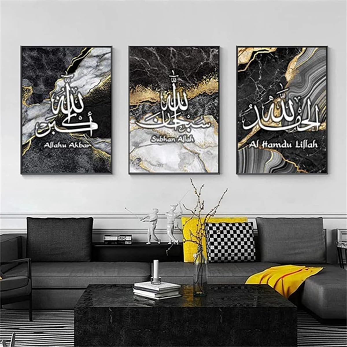 JNAOZI Islamic Pictures,Islamic Arabic Calligraphy Canvas Painting, Allah Islamic Quotes Poster Decoration,Bohemian Mural Abstract Pictures, No Frame (Poster-06,3Pcs-40x60cm)