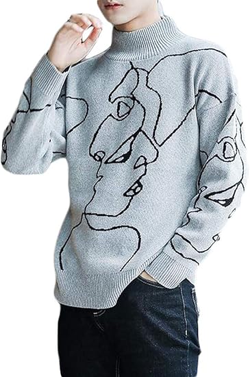 Amazon Gergeousニットセーター メンズ ゆったり タートルネック プルオーバー セーター 黒 ストリート系 ニット 韓国ファッション 通学 セーター 通販