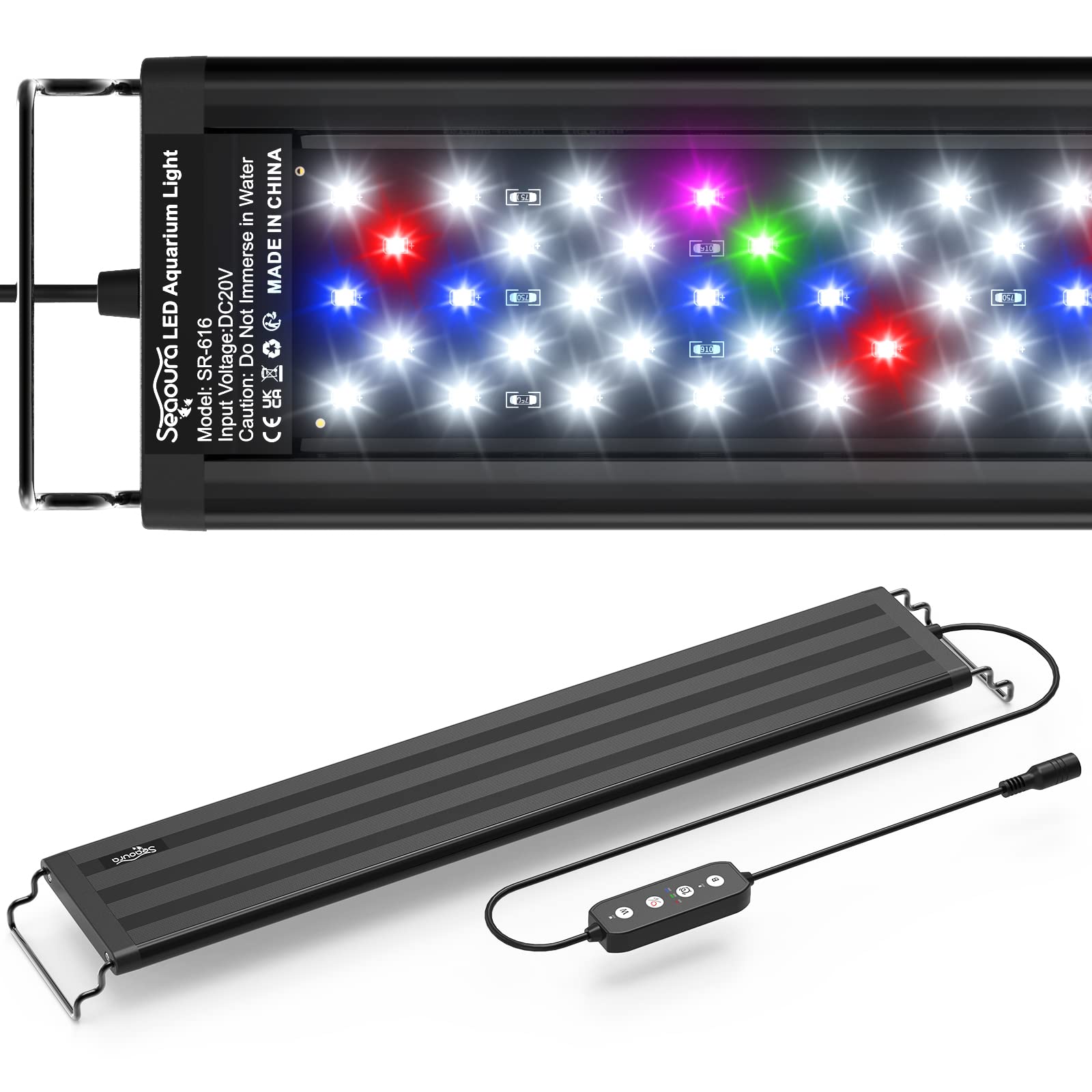 Photo 1 of SEAOURA Led Aquarium Light for Plants-Full Spectrum Fish Tank Light with Timer Auto On/Off, 18-24 Inch, Adjustable Brightness, White Blue Red Green Pink LEDs with Extendable Brackets for Freshwater