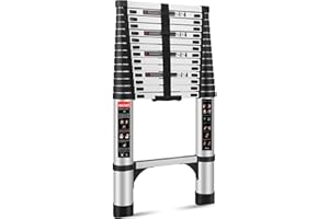 WATATI Telescoping Ladder 14.5FT, Aluminum Extension Ladder, 330LBS Capacity w/Non-Slip Feet & Stabilizers, Portable Collapsible Telescopic Ladder for roof, RV, Outdoor