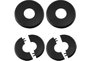 bociloy Wall Split Flange 33mm/1.3"Diameter, ABS Round Self-Adhesive Escutcheon Plate, Wall Hole Decoration Cover, Water Pipe Plate Cover, Black, 4PCS