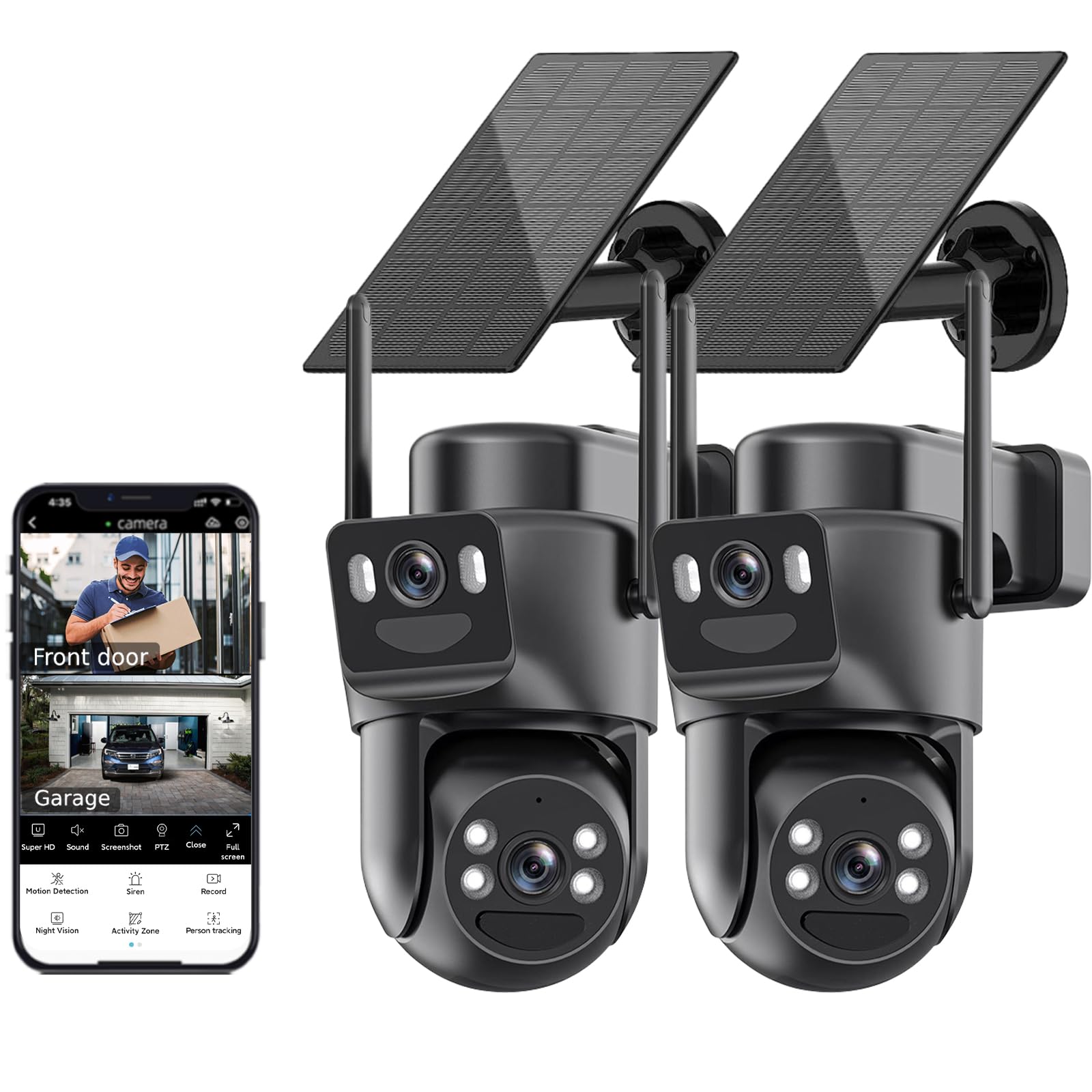 Photo 1 of Kurain 6MP Solar Security Cameras Wireless Outdoor, 5G/2.4G WiFi 6, Panoramic & Tracking Dual Lens 2-in-1 with Color Night Vision/Motion Detection/Human Tracking/Spotlight Siren/360°PTZ/Alexa, 2Pack