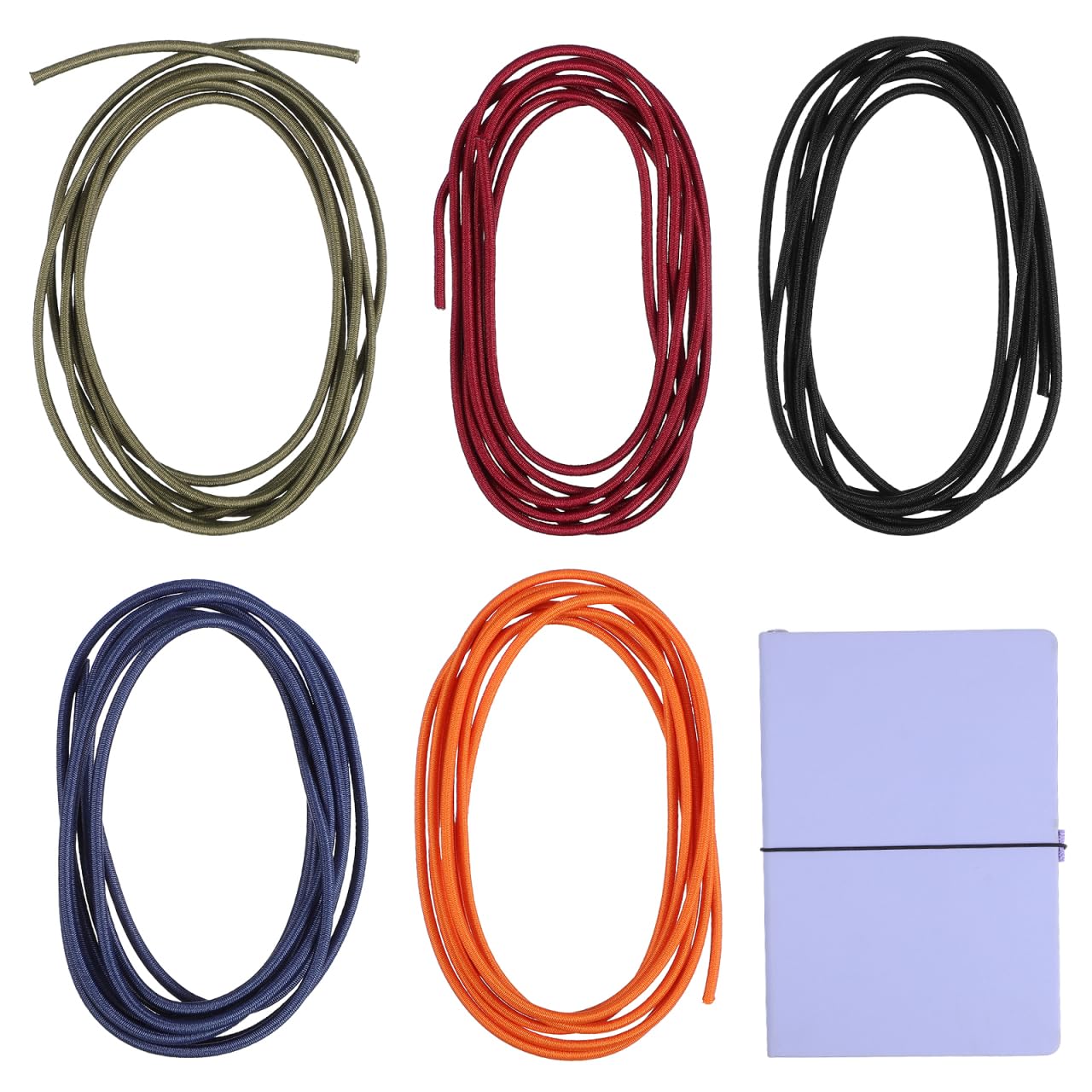 NUOBESTY 5Pcs Assorted Color Nylon Elastic Bands for Travelers Notebook, Adjustable Spring Straps for Notepad, Multi-Purpose Fixing Bands for Outdoor Activities and Book Organization