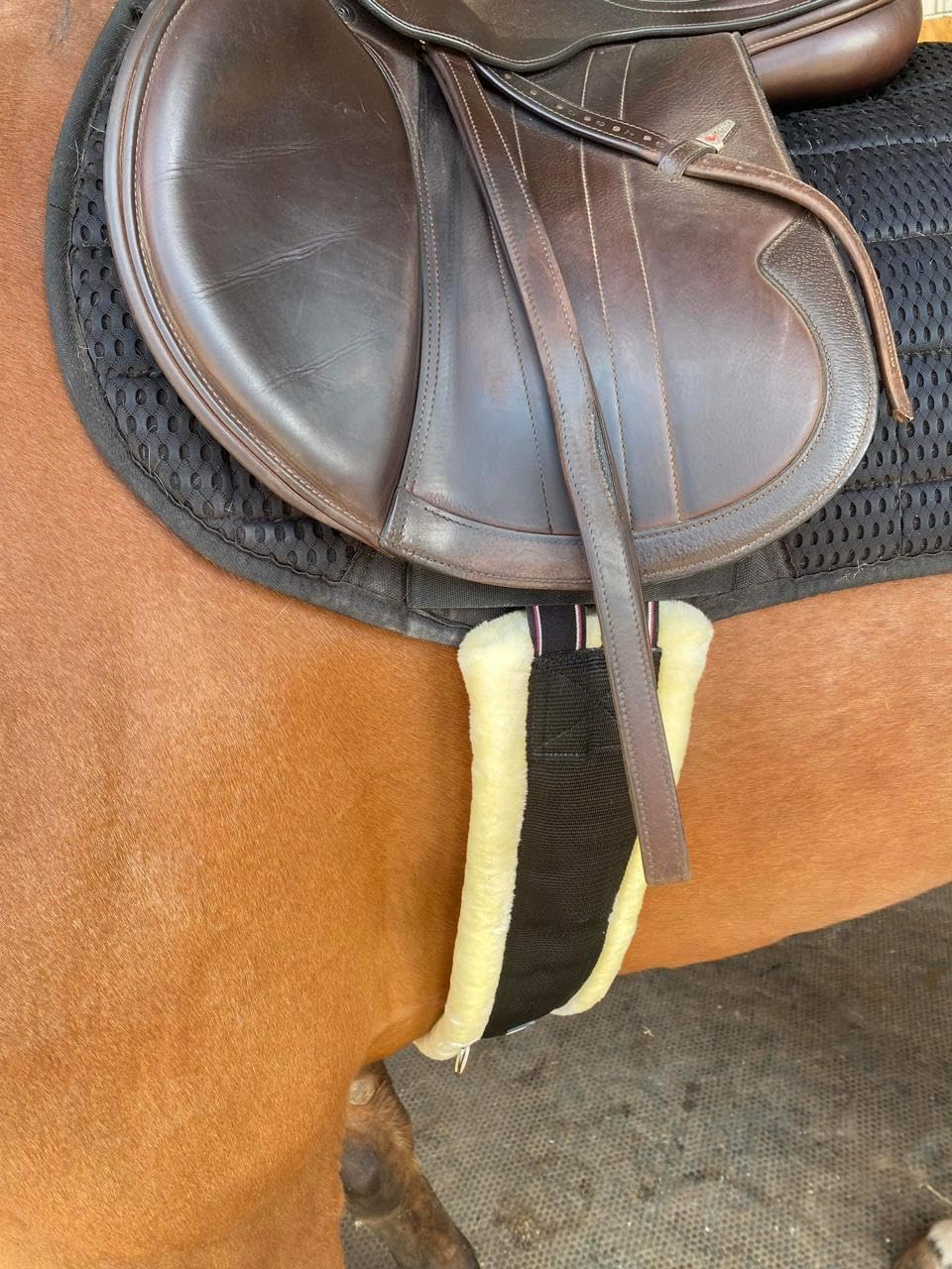 Preto Synthetic Saddle Jumping Girth Equine Elasticated Ends Soft Faux Fur/Mink/Fleece lined Strong Tear Resistant Nylon Webbing Anti-chafing Padded Equestrian Cob Full Pony