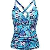 Women Underwire Tankini Top Only - Twist Front V Neck Bathing Suit Swim Top Tummy Control Cross Swimsuit 2026