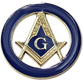 Square &amp; Compass Round Masonic Auto Emblem - [Blue &amp; Gold][3'' Diameter]