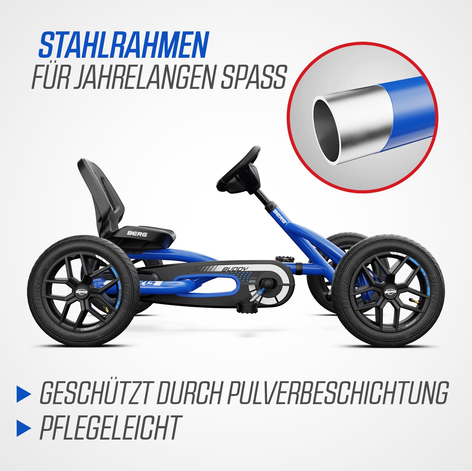 BERG Buddy Blue GoKart | Kinderfahrzeug, Tretfahrzeug mit hohem Sicherheitsstandard, Luftreifen und Freilauf, Kinderspielzeug geeignet für Kinder im Alter von 3-8 Jahren 6