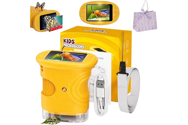 Wonder Quest 4K Microscope, Handheld Microscopes for Students, Wonderquest Discovery Microscope, 4K Magnifying Camera, 2" IPS Screen 1000x Handheld Portable USB Digital Miniscope (Yellow)