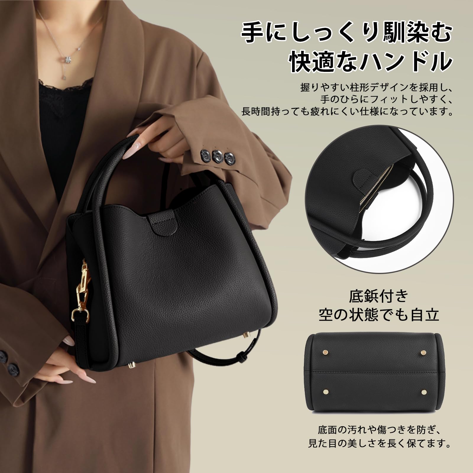 imeetu Women's Shoulder Bag, High Quality Genuine Leather, 3-Way Handbag, 3-Room Storage, Large Capacity, High Visibility, Crossbody Bag, Simple, Casual, Handheld, Popular, Commuting to Work