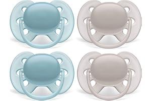 Philips AVENT Ultra Soft Pacifier, 6-18 months, Blue and Grey, 4 Pack, SCF211/40