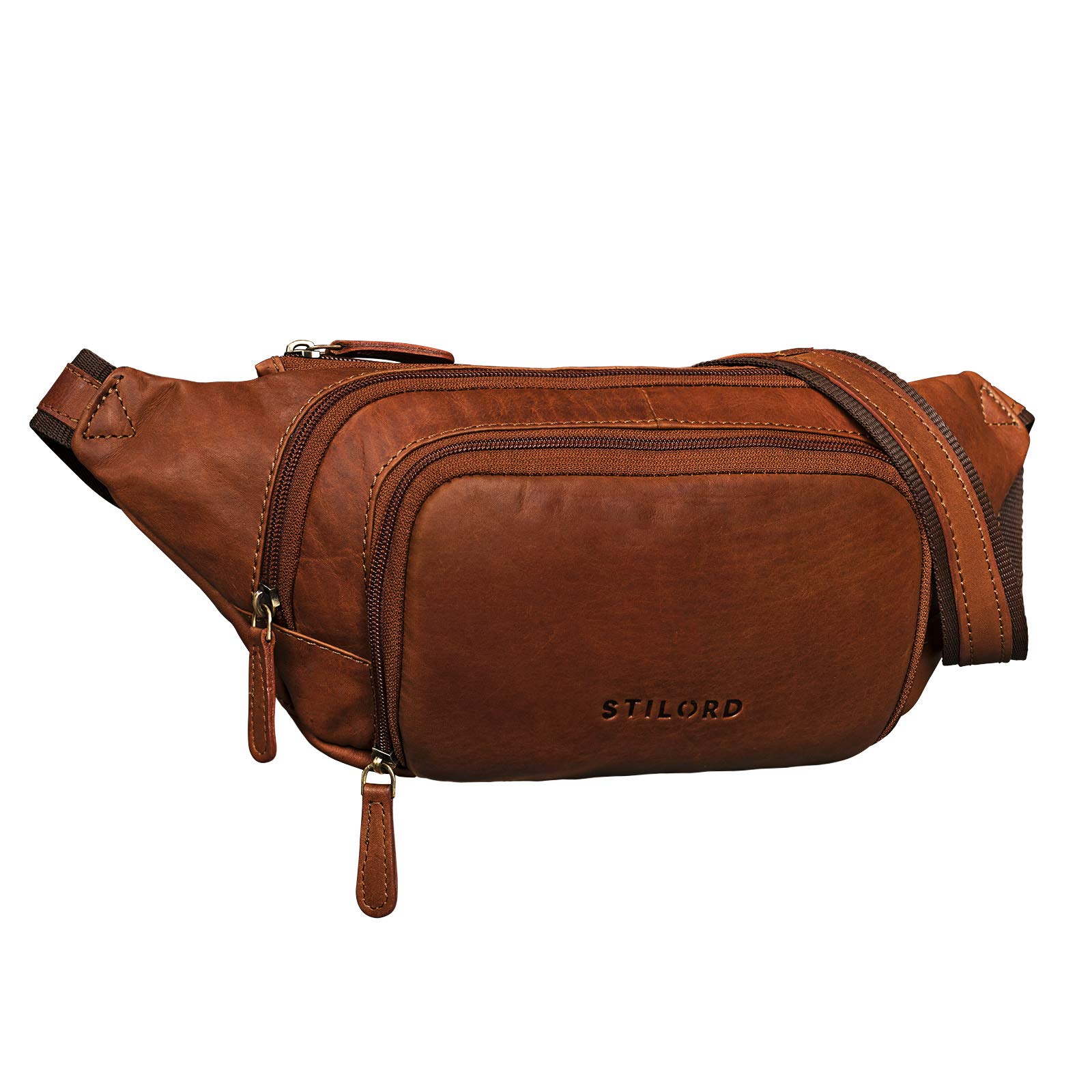 STILORD "Luke" Bumbag Leather Vintage Unisex Waist Bag Belt Bag for Women Men Journey Festival Smartphone Pouch Bag in Genuine Buffalo Leather Colour:Cognac-Brown