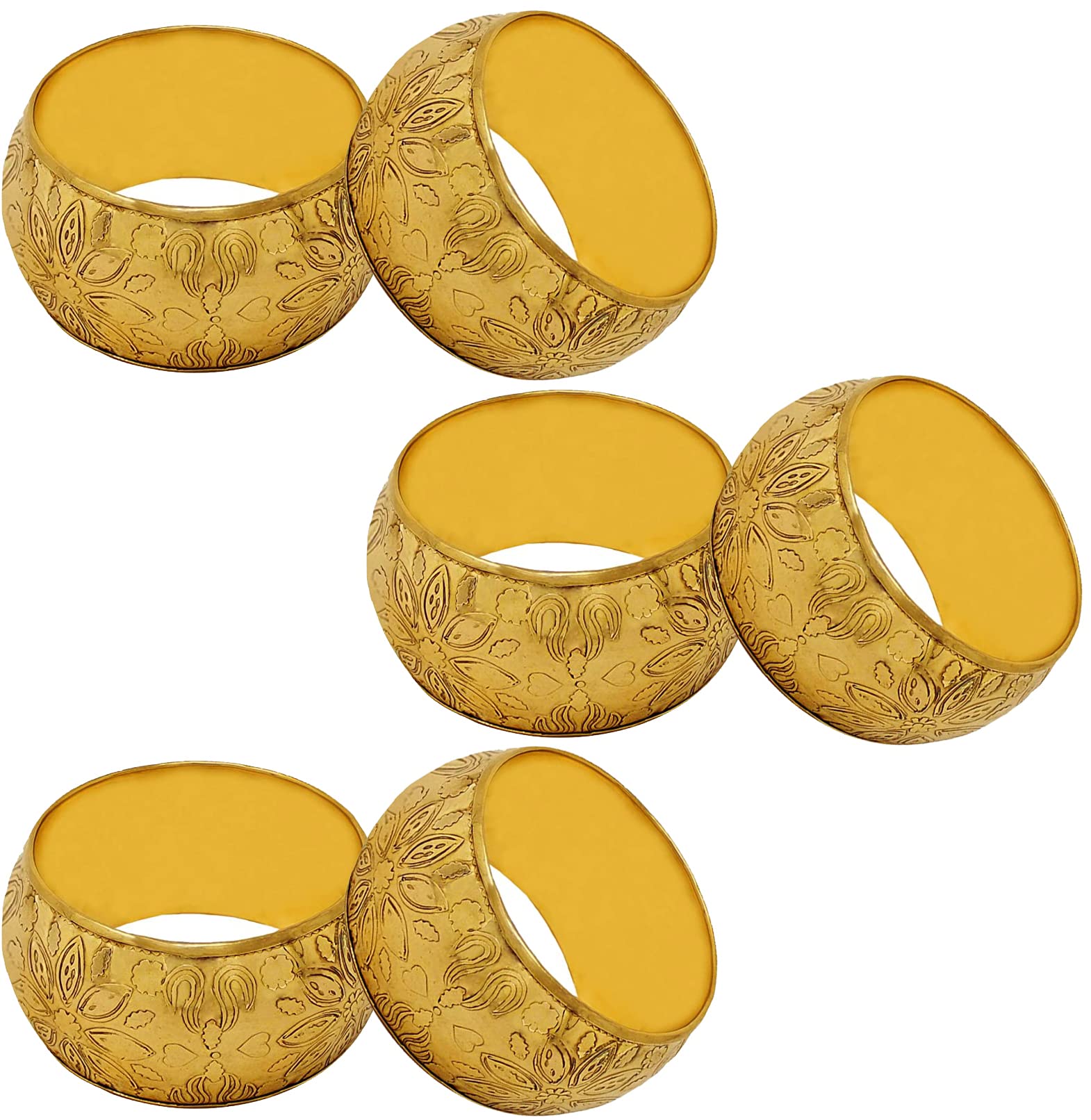 SKAVIJ Handmade Floral Napkin Rings Holders Decor Dinner Party Wedding Thanksgiving Christmas Gathering (Gold 6pcs)