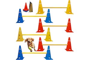GeerDuo Dog Agility Hurdle Cone Set, Dog Agility Set Include 12 Agility Cones 6 Agility Rods, Dog Agility Equipment with Carr