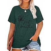 Womens Plus Size Dandelion Print Tshirt Cute Graphic Floral Tees Short Sleeve Summer Blessed Tee Tops