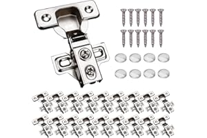 KONIGEEHRE 20 Pack Soft Close Cabinet Door Hinges for 1/2" Partial Overlay Cupboard, 100 Degree Opening Angel, Stainless Concealed Kitchen Cabinet Hinges with Mounting Screws and Manual