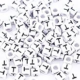 Sunrica 500Pcs White Square Letter Beads T 6X6mm Individual Cube Alphabet Beads for Friendship Bracelets Making