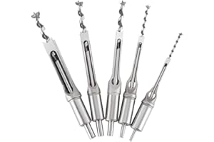 YAEKOO 5 pcs Square Hole Mortise Chisel Drill Bit Tools Different Sizes 1/4" 5/16" 7/16" 1/2" 5/8", HSS Woodworking Hole Saw Mortising Chisel Drill Bit Set