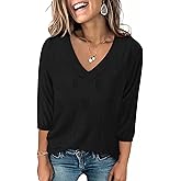 UEAL Womens 3/4 Length Sleeve Lightweight V Neck Pullover Sweaters Fall Winter Business Casual Sweaters Tops Shirts
