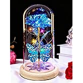 Christmas Rose Gifts for Women Mom Birthday Gifts, Galaxy Glass Rose Forever Preserved Flowers for Delivery Prime Light Up Rose in Glass Dome with Butterfly Xmas Gifts for Grandma Her Wife Daughter