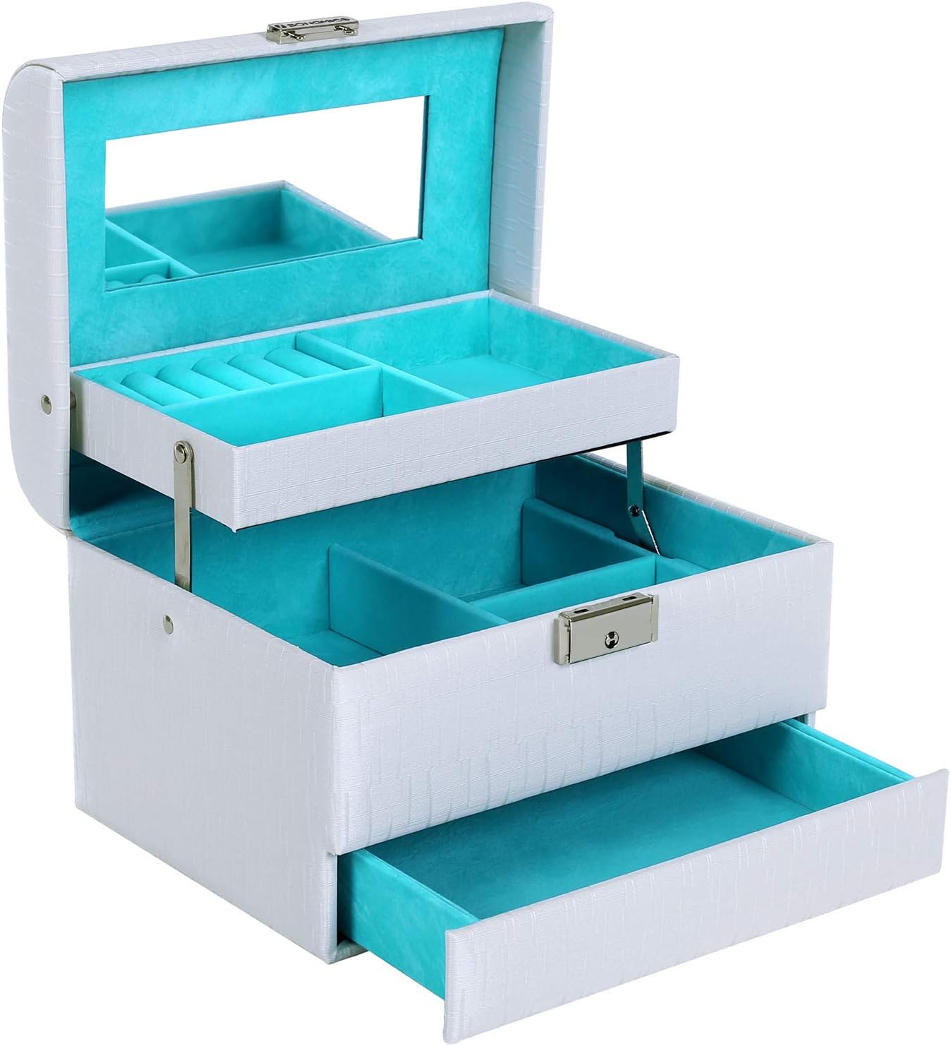 Songmics Jewellery Box 3 Layers With Mirror Drawer Organizer Case