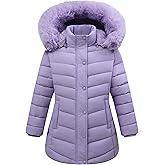 MAJSEBI Girls Long Puffer Jacket with Faux Fur Hood,Winter Warm Down Coat for Kids Outerwear