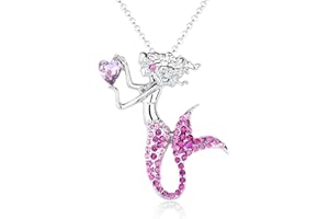luomart Fashion Mermaid Birthstone Necklace Jewelry White Gold Plated Austrian Crystal Pendant Gift for Girls Women