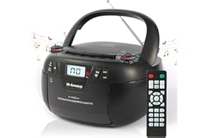 M-Amazup Boombox CD Player Portable Cassette Player with CD MP3 Bluetooth AUX TF/USB AM/FM Radio AC/DC Powered with Remote Control, Headphone Jack, Stereo Sound for Home,Kids,Gift(Black)
