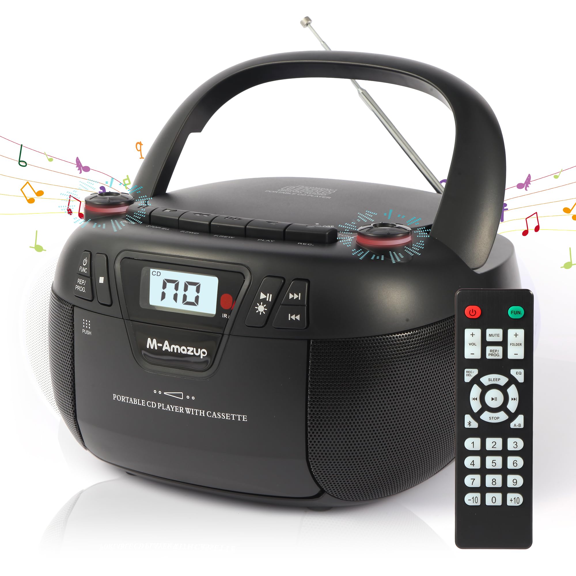 Photo 1 of *************Broken cassette player*(***********
M-Amazup Boombox CD Player Portable Cassette Player with CD MP3 Bluetooth AUX TF/USB AM/FM Radio AC/DC Powered with Remote Control, Headphone Jack, Stereo Sound for Home,Kids,Gift(Black)