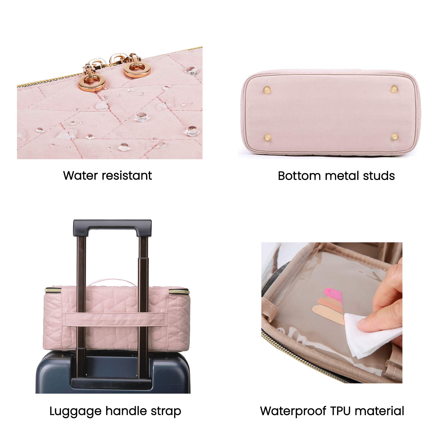 BAGSMART Makeup Bag Cosmetic Bag Large Toiletry Bag Travel Bag Case Organizer for Women, Soft Pink : Beauty