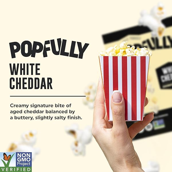 POPFULLY WHITE CHEDDAR POPCORN FULLY POPS, SHARING BAGS, SHARP CHEESE FLAVOR, BIG POP, MICRO POPCORN BAGS, 3-PACK