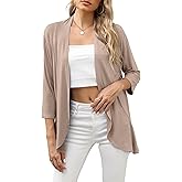 HIYIYEZI Women's Casual Lightweight Open Front Cardigans Soft Draped Ruffles 3/4 Sleeve Cardigan