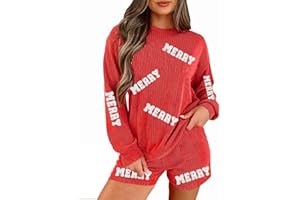 UNIQUEONE Christmas 2 Piece Sequin Outfits Women Merry Sweatshirt and Shorts Set Christmas Pajamas Holiday Set