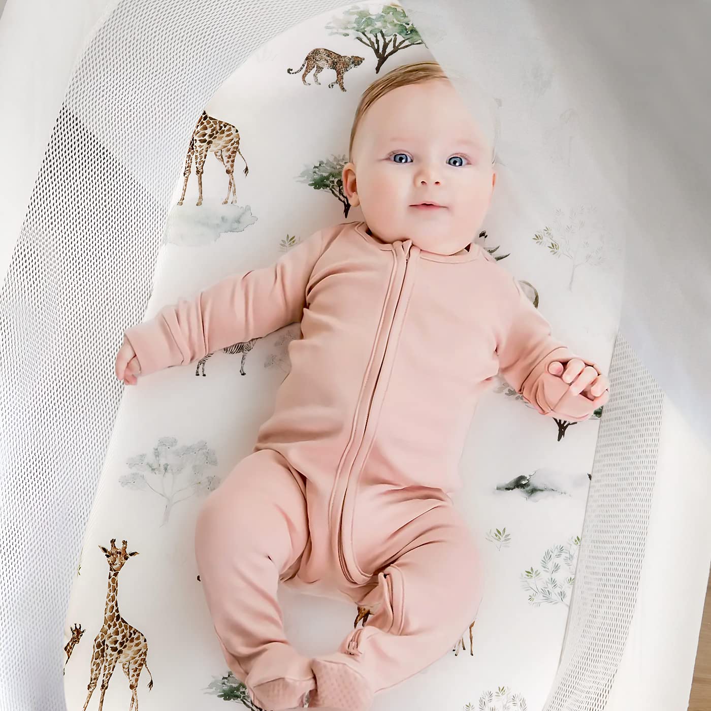 Stretch Ultra Soft Fitted Bassinet Sheet Set 2 Pack, Universal Fit for Bassinets Baby Cradle Moses Basket Oval Rectangle Mattress Safe and Snug, Pretty African Savannah Animals Pattern