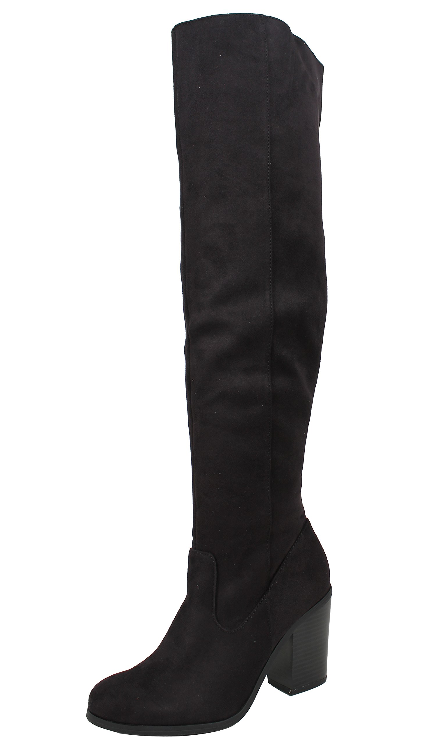 City Classified Women's Back Split Open Back Over The Knee Chunky Stacked Block Heel Black - Image 4