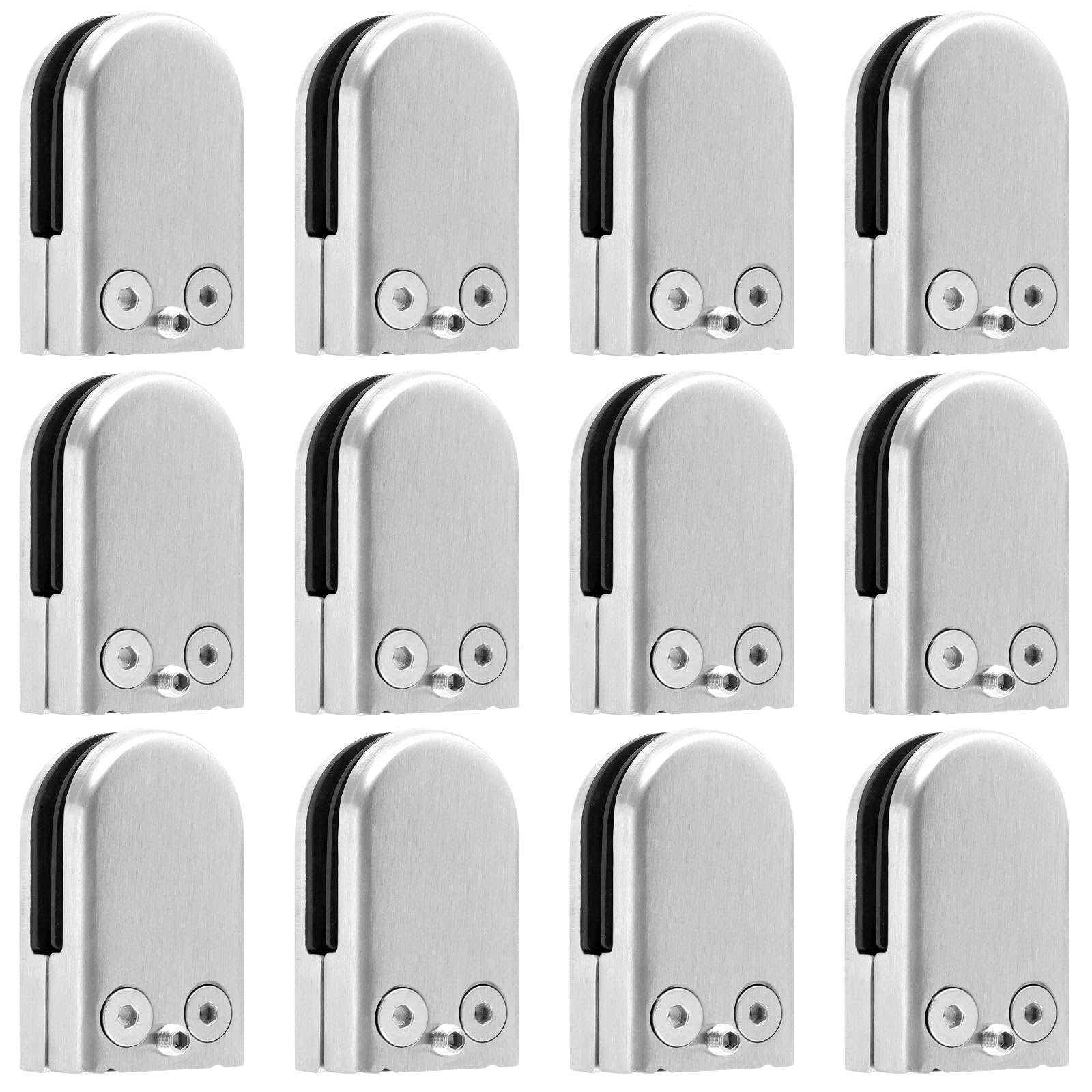 MAKTSAM 12 PCS 8-10mm Stainless Steel Glass Clamps, Adjustable Guardrail Glass Clip Glass Bracket Flat Back for Staircase Railing, Window, Handrail