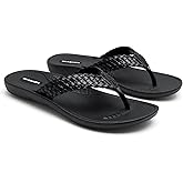 OKABASHI Women's Baha Flip Flop (Black, ML) | Contoured Footbed w/Arch Support for All-Day Comfort | Slip-Resistant & Waterproof | Sustainably Made in The USA