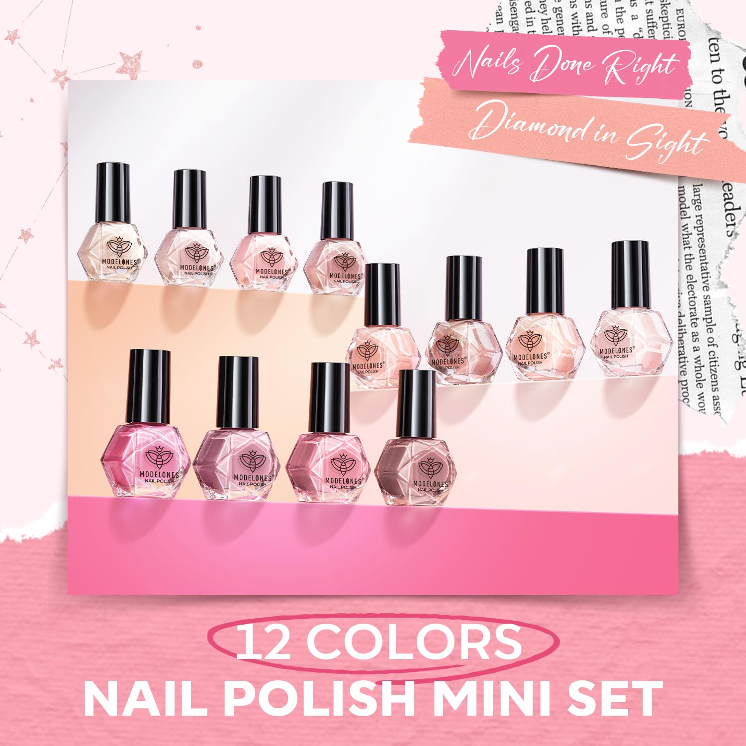 modelones Nail Polish Set 12 Colors Nude Pink Quick Dry Mini Nail Lacquer Kit, Neutral Shimmer White Glitter Finger Toe Nail Polish Bulk Manicure DIY Nail Art Salon Travel Home Gift for Women Girls - Image 8