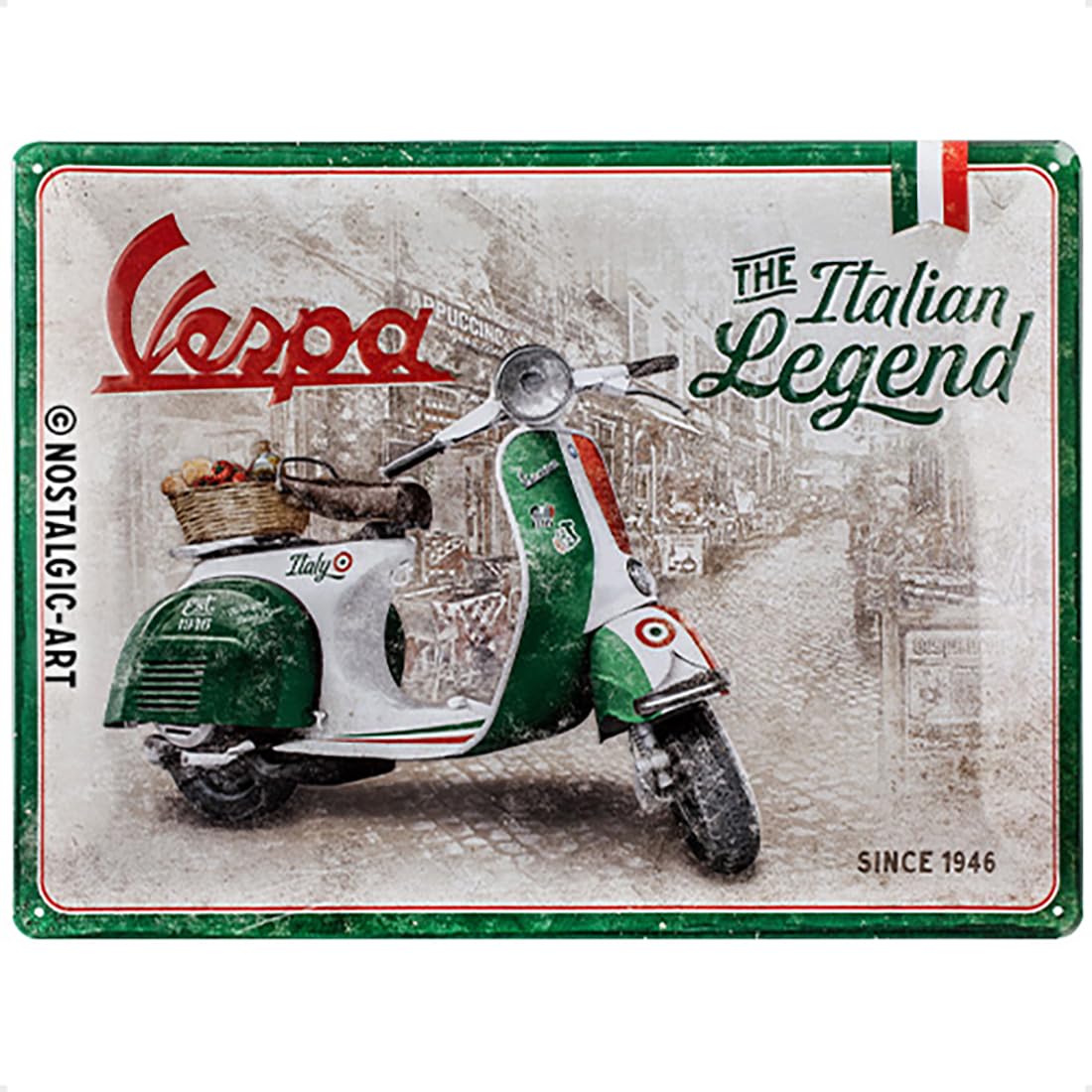 Nostalgic-Art Retro Tin Sign – Vespa – Italian Legend – Gift idea for scooter fans, Metal Plaque, Vintage design for wall decoration, 30 x 40 cm