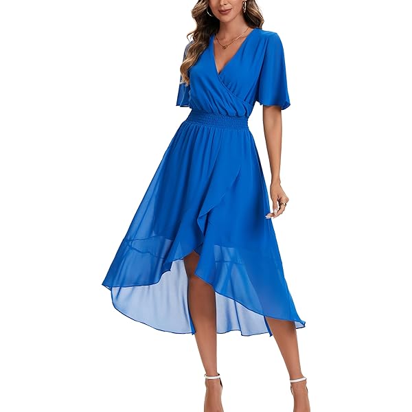 Hount Women Long Sleeve Casual Dresses Solid Color Empire Waist Pleated Maxi  Dresses with Pockets (A-Navy Blue, Small) at Amazon Women's Clothing store