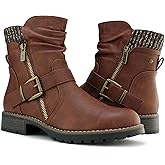 Hawkwell Women's Combat Boots Fashion Side Zipper Buckle Ankle Booties